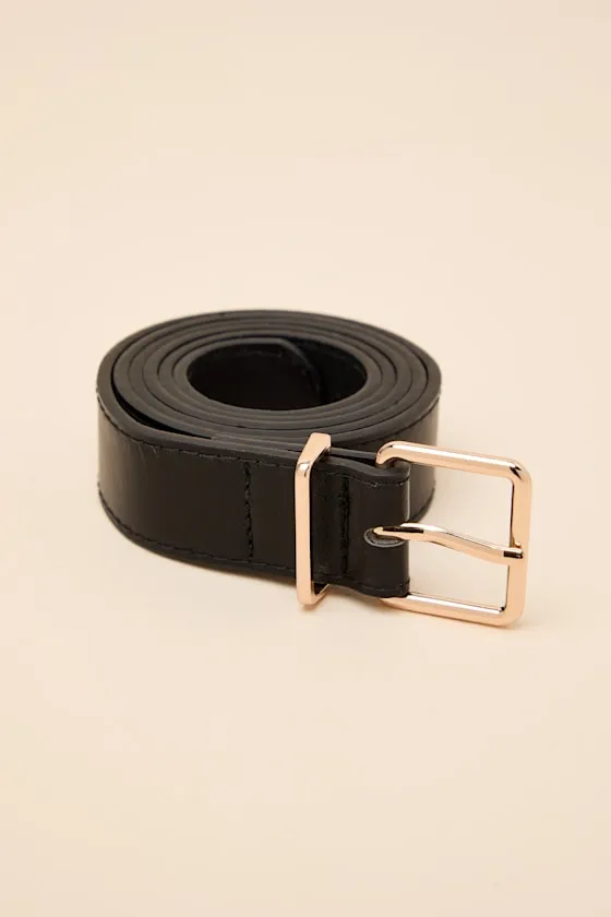 Silvanna Black Wide Square Buckle Belt sold by Lulus