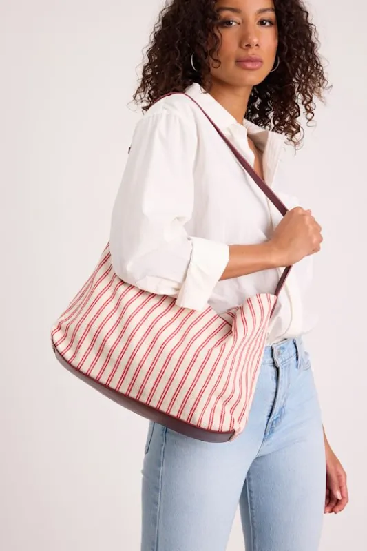 Makai White and Red Striped Canvas Tote Bag made by Lulus