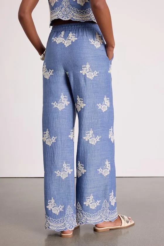 Havana Blue Embroidered Drawstring Wide-Leg Pants sold by Lulus product image thumbnail 3