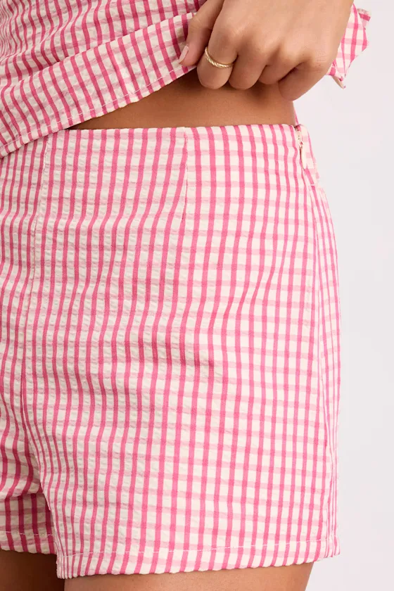 Harmony Pink Gingham High-Rise Shorts sold by Lulus product image thumbnail 4