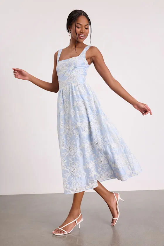 Noble Light Blue Eyelet Embroidered Midi Dress sold by Lulus product image thumbnail 4