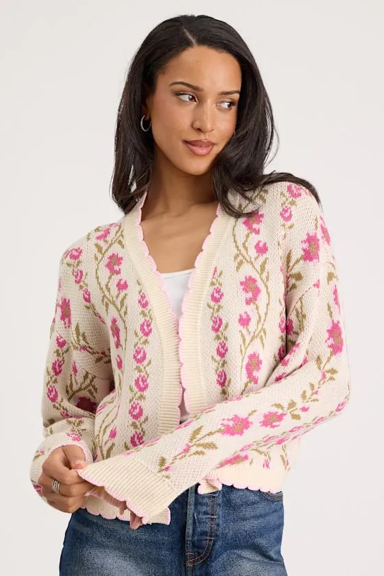 Holland Ivory Multi Floral Open-Front Cardigan sold by Lulus