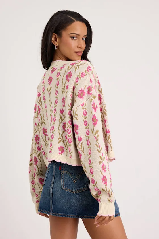 Holland Ivory Multi Floral Open-Front Cardigan sold by Lulus product image thumbnail 3
