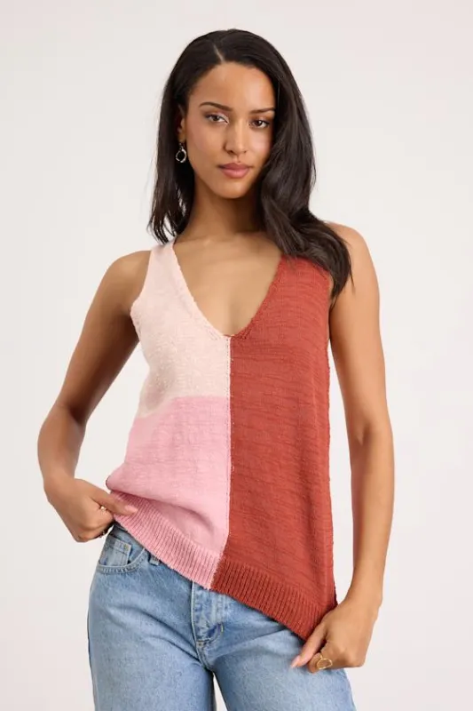 Modern Look Pink and Rust Color Block Sweater Knit Tank Top sold by Lulus