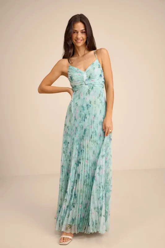 Whitley Mint Green Floral Pleated Sleeveless Maxi Dress sold by Lulus