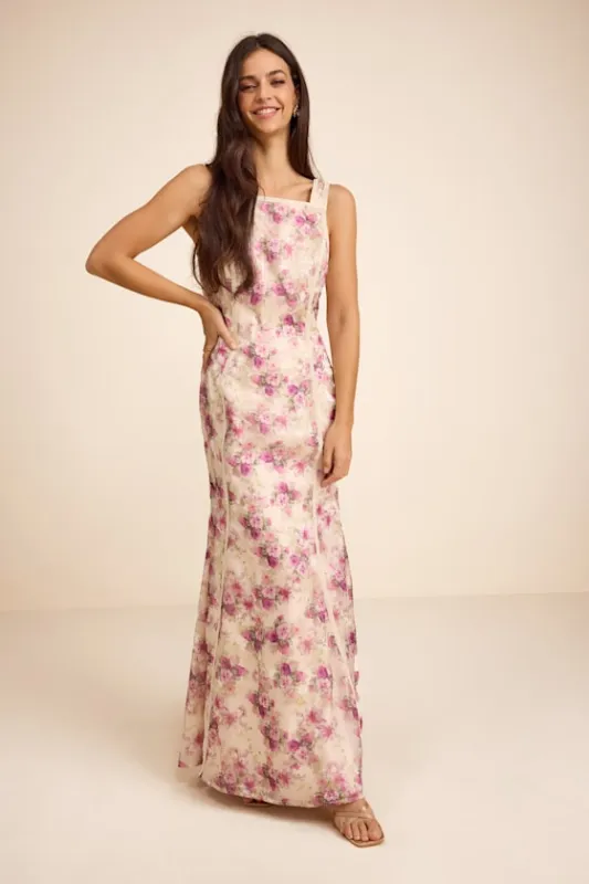 Morgan Cream Floral Backless Mermaid Maxi Dress sold by Lulus