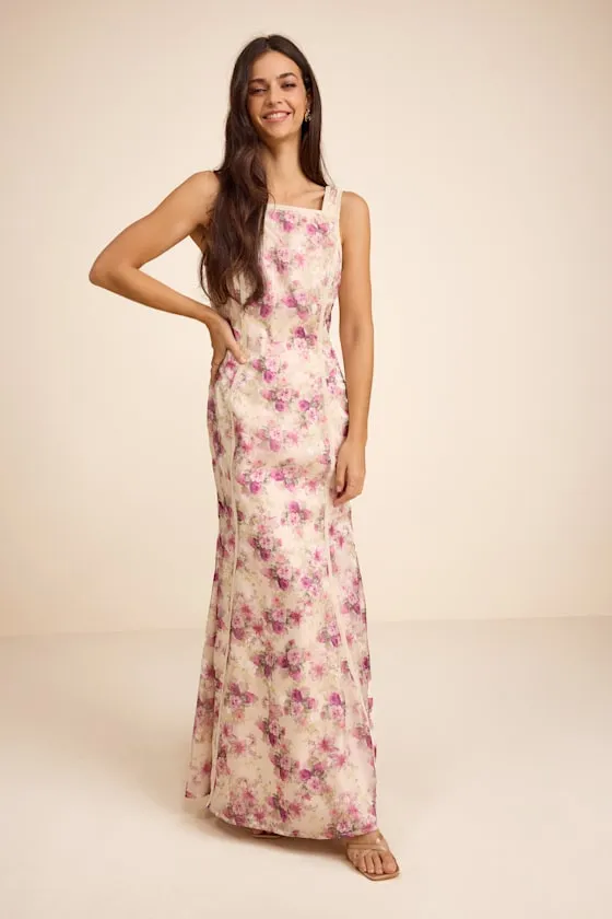 Morgan Cream Floral Backless Mermaid Maxi Dress sold by Lulus