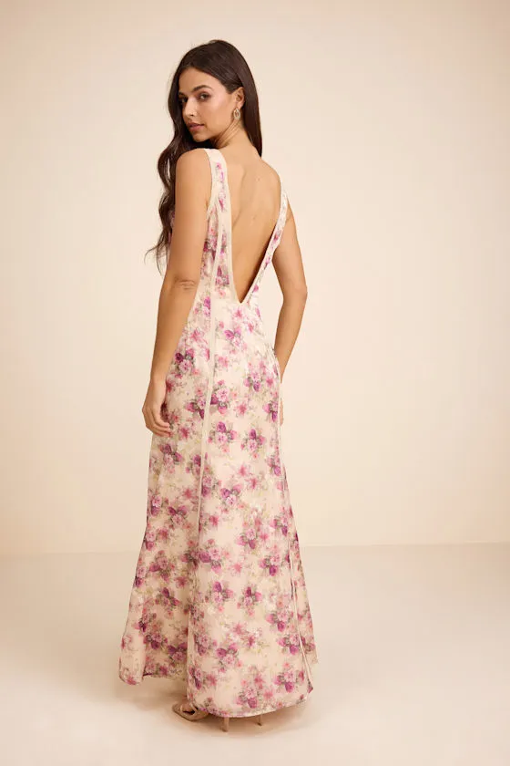 Morgan Cream Floral Backless Mermaid Maxi Dress sold by Lulus product image thumbnail 3
