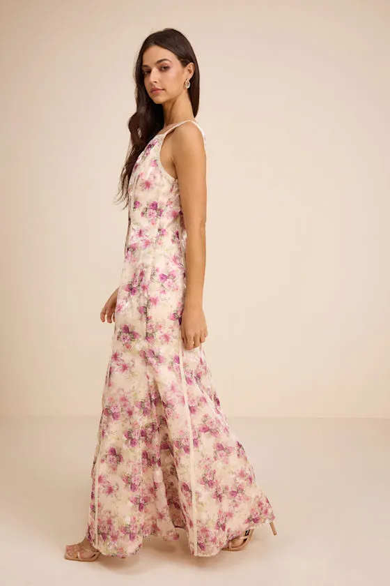 Morgan Cream Floral Backless Mermaid Maxi Dress sold by Lulus product image thumbnail 4