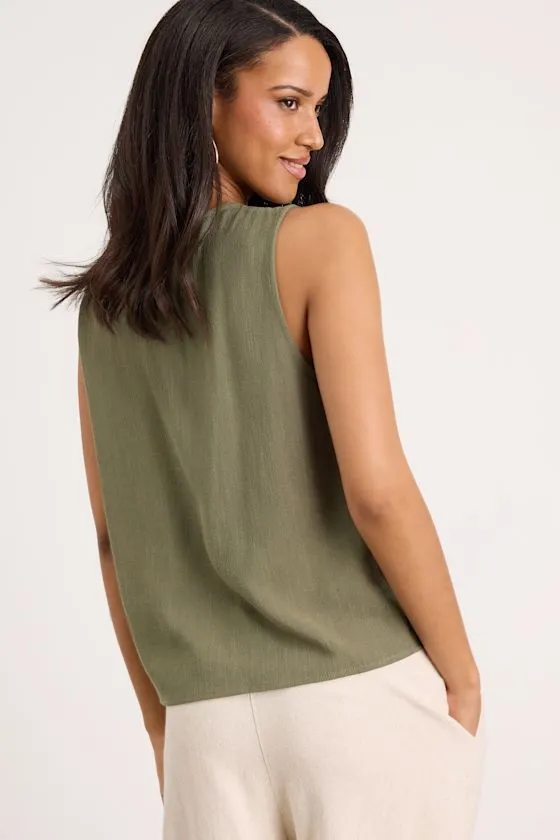 Casually Sophisticated Olive Linen Sleeveless Button-Front Top sold by Lulus product image thumbnail 3