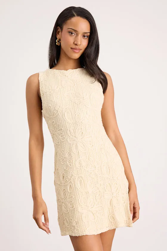 Fenicia Cream Abstract Floral Embroidered Mini Dress sold by Lulus