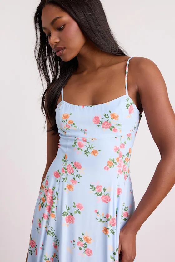 Ingrid Light Blue Floral Tie-Back Maxi Dress sold by Lulus product image thumbnail 2