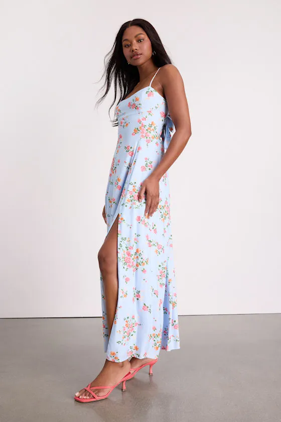 Ingrid Light Blue Floral Tie-Back Maxi Dress sold by Lulus product image thumbnail 4