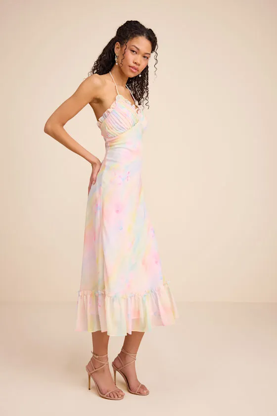 Jamaya Multi Abstract Floral Lace-Up Midi Dress sold by Lulus product image thumbnail 2
