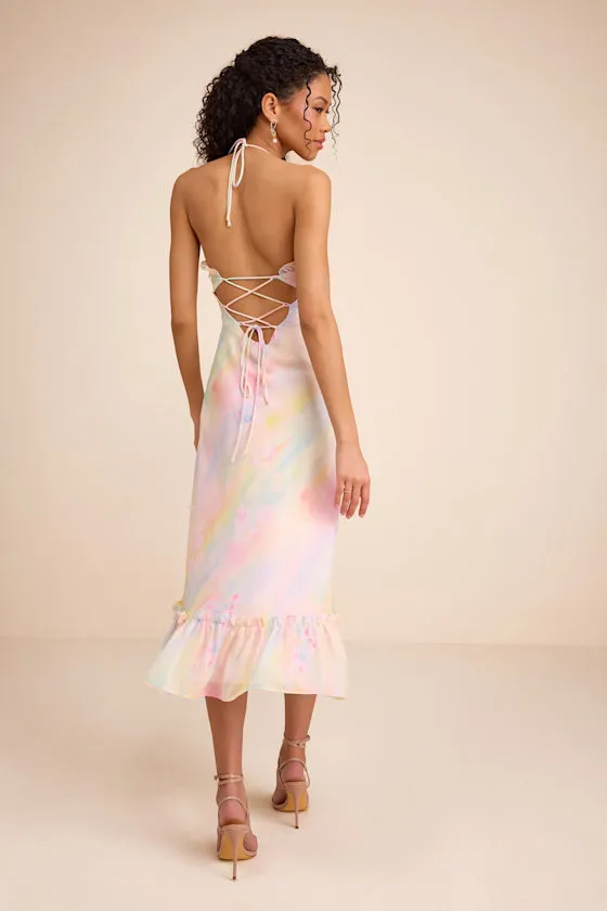 Jamaya Multi Abstract Floral Lace-Up Midi Dress sold by Lulus product image thumbnail 3