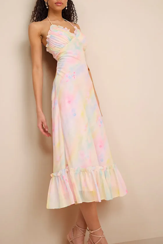 Jamaya Multi Abstract Floral Lace-Up Midi Dress sold by Lulus product image thumbnail 4