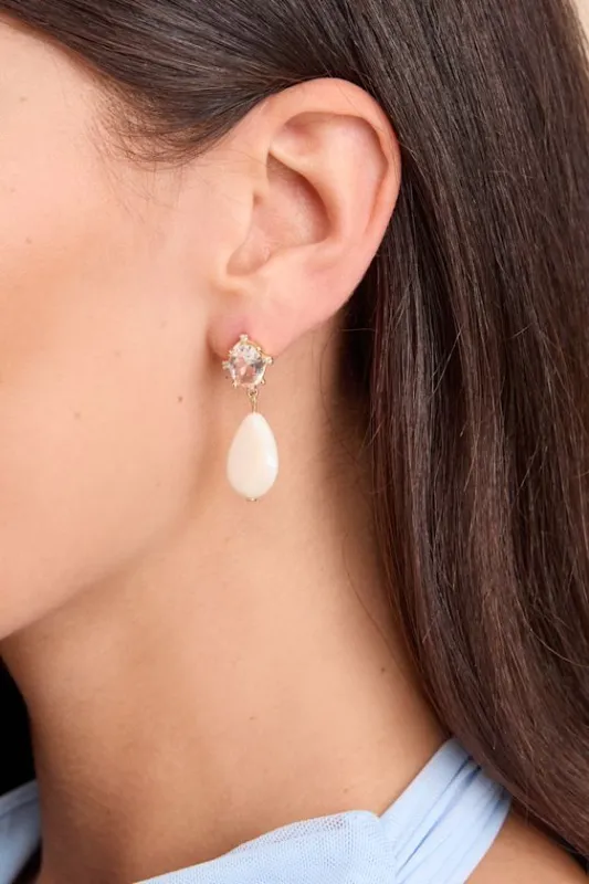 Luciano White Pearl Rhinestone Drop Earrings sold by Lulus