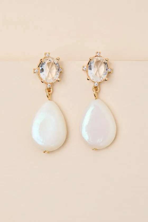 Luciano White Pearl Rhinestone Drop Earrings sold by Lulus product image thumbnail 2