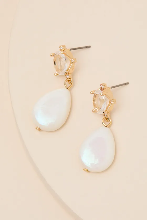 Luciano White Pearl Rhinestone Drop Earrings sold by Lulus product image thumbnail 4