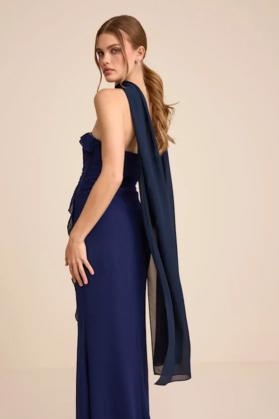 Neave Navy Blue Chiffon Sash Scarf sold by Lulus product image thumbnail 4