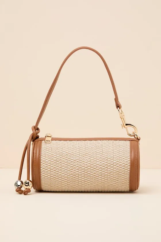 Priya Light Natural Raffia Mini Barrel Shoulder Bag sold by Lulus