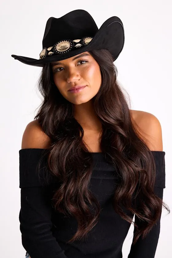 Tracey Black Concho Western Hat sold by Lulus