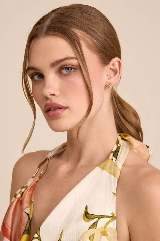 The Multi Piercing 14KT Gold Rhinestone Huggie Hoop Earrings sold by Lulus product image thumbnail 2