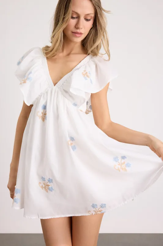 Kory Ivory Embroidered Flutter Sleeve Mini Dress made by Lulus