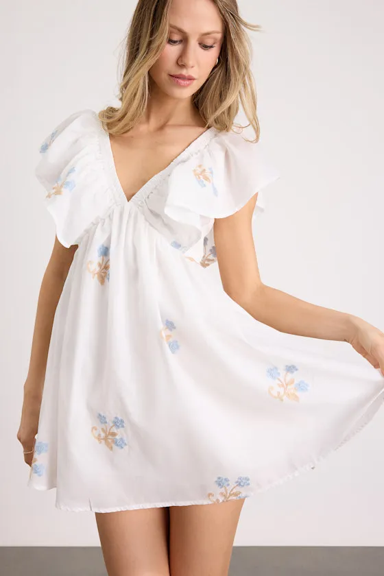 Kory Ivory Embroidered Flutter Sleeve Mini Dress sold by Lulus