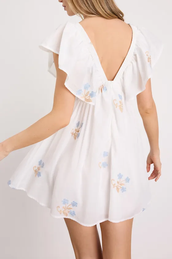 Kory Ivory Embroidered Flutter Sleeve Mini Dress sold by Lulus product image thumbnail 2