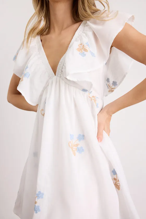 Kory Ivory Embroidered Flutter Sleeve Mini Dress sold by Lulus product image thumbnail 4