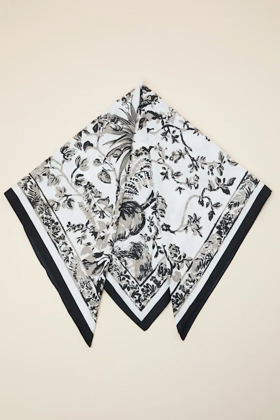 Hanna White and Black Floral Satin Scarf sold by Lulus product image thumbnail 2