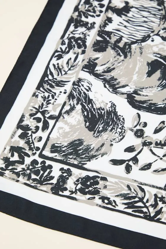 Hanna White and Black Floral Satin Scarf sold by Lulus product image thumbnail 3
