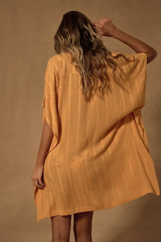 Pacific Tides Light Orange Striped Button-Up Swim Cover-Up Top sold by Lulus product image thumbnail 3