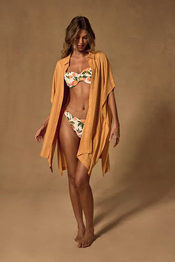 Pacific Tides Light Orange Striped Button-Up Swim Cover-Up Top sold by Lulus product image thumbnail 4