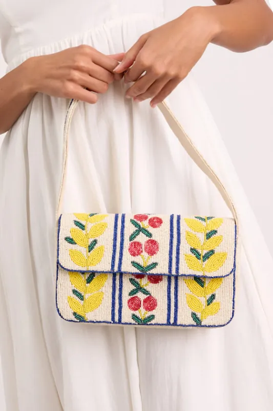 Bariella Ivory Multi Print Beaded Shoulder Bag sold by Lulus