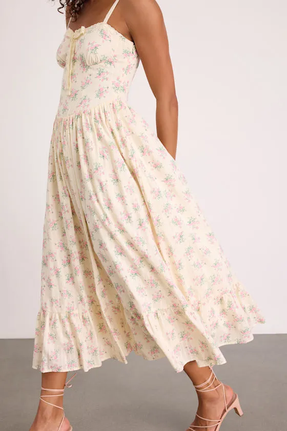 Odilie Pale Yellow Floral Lace Sleeveless Midi Dress sold by Lulus product image thumbnail 3