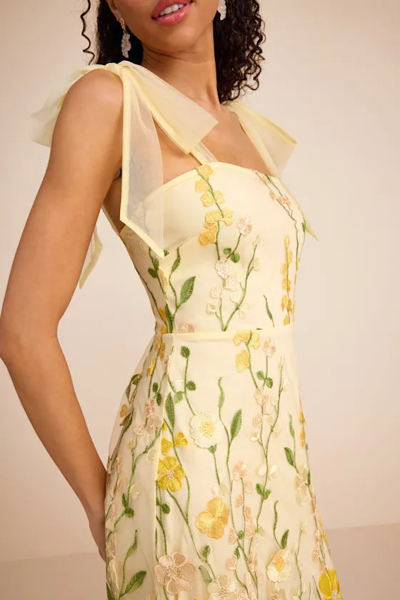 Thriving Poise Yellow 3D Floral Embroidered Tie-Strap Maxi Dress sold by Lulus product image thumbnail 2