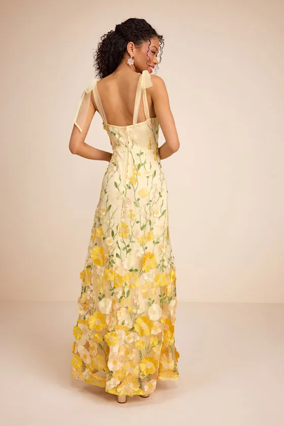 Thriving Poise Yellow 3D Floral Embroidered Tie-Strap Maxi Dress sold by Lulus product image thumbnail 3