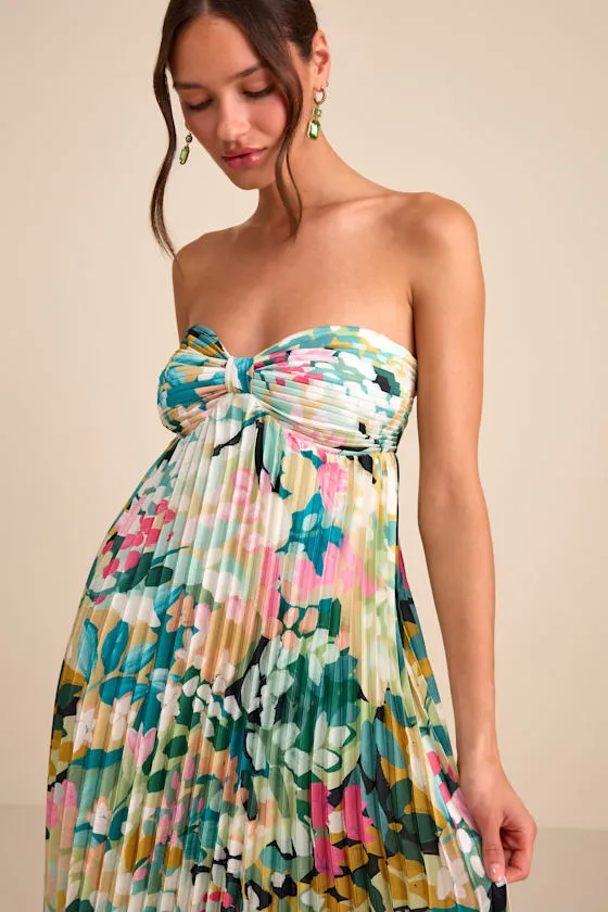 Whimsical Beauty Multi Floral Satin Plisse Strapless Maxi Dress sold by Lulus product image thumbnail 2
