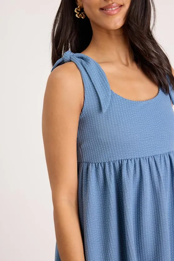 Cute Certainty Slate Textured Ribbed Knit Tie-Strap Mini Dress sold by Lulus product image thumbnail 3