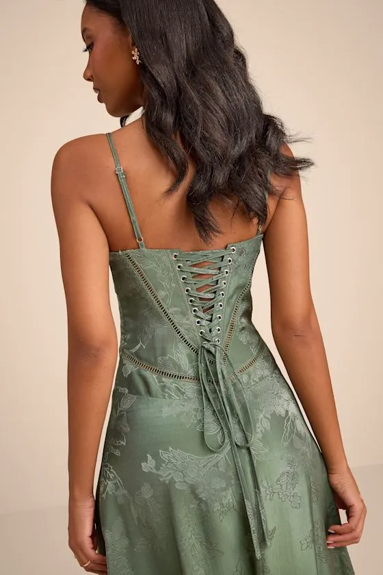 Elin Sage Floral Jacquard Lace-Up Maxi Dress sold by Lulus product image thumbnail 2