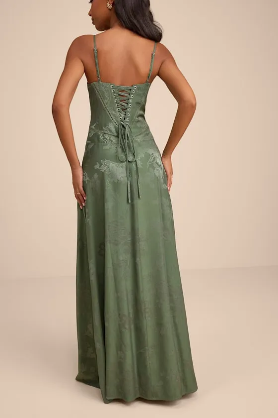 Elin Sage Floral Jacquard Lace-Up Maxi Dress sold by Lulus product image thumbnail 3
