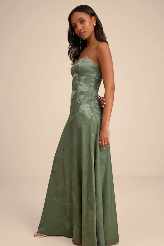 Elin Sage Floral Jacquard Lace-Up Maxi Dress sold by Lulus product image thumbnail 4