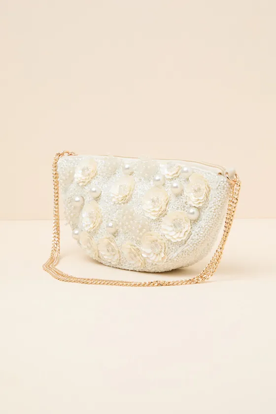 Eira White Beaded Pearl Floral Shoulder Bag sold by Lulus product image thumbnail 2