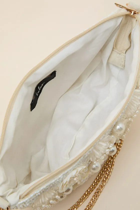 Eira White Beaded Pearl Floral Shoulder Bag sold by Lulus product image thumbnail 4
