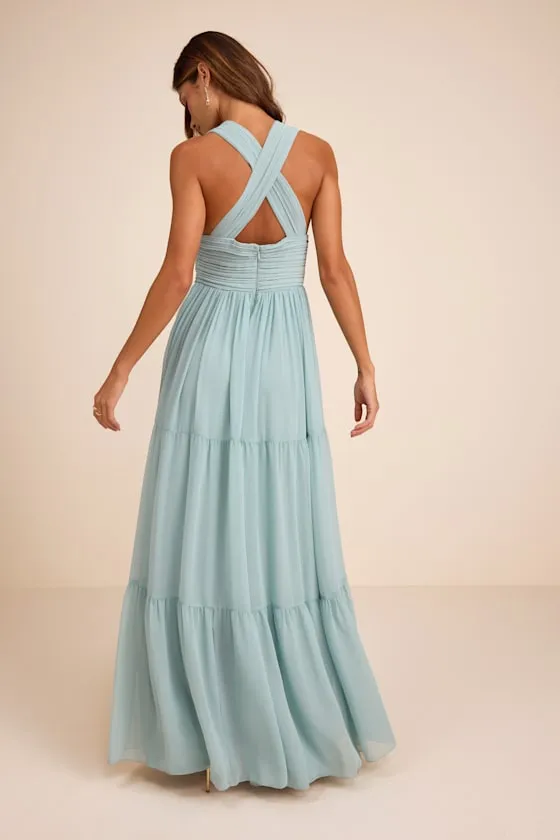 Leora Light Blue Pleated Tiered Maxi Dress sold by Lulus product image thumbnail 3