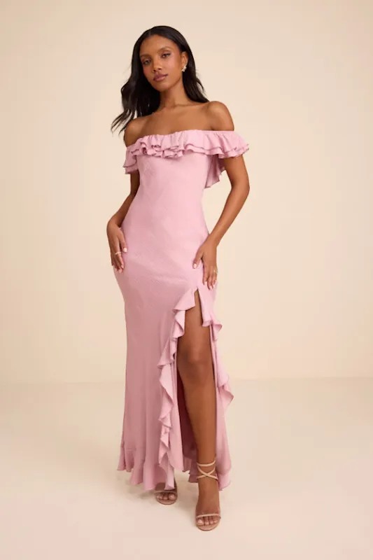 Eloisa Lilac Satin Off-the-Shoulder Maxi Dress made by Lulus