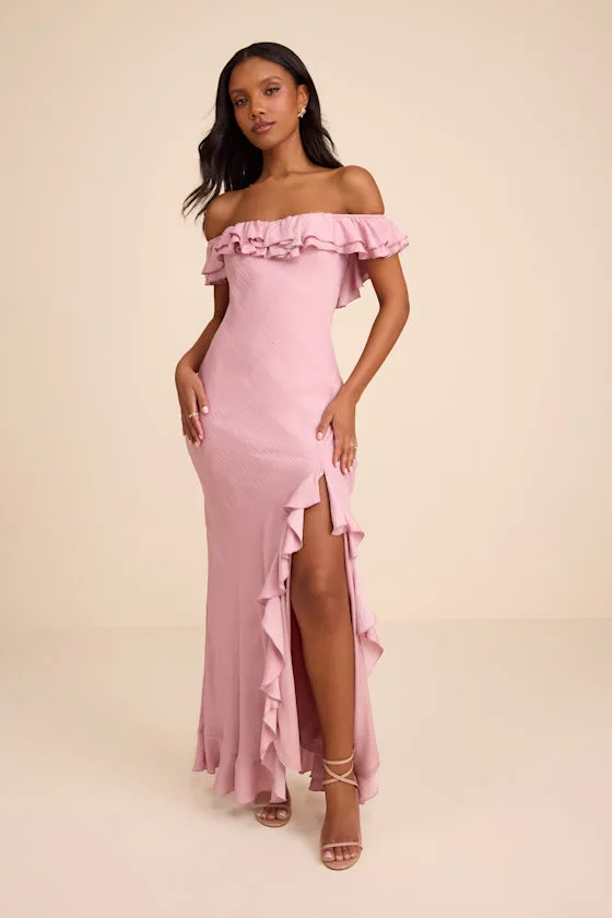 Eloisa Lilac Satin Off-the-Shoulder Maxi Dress sold by Lulus