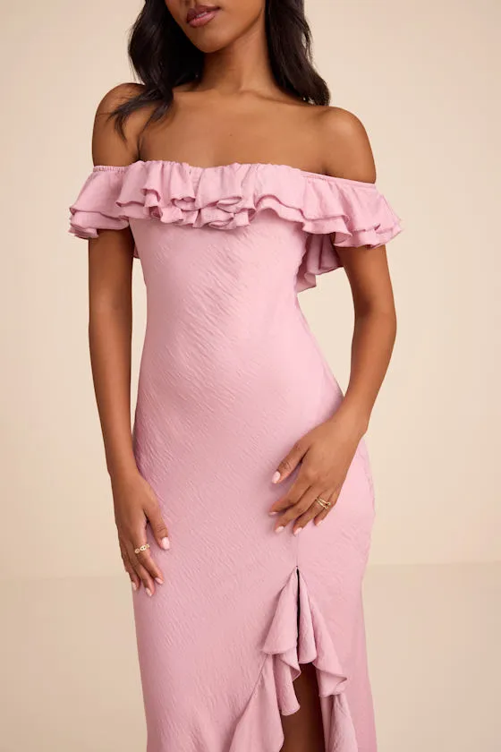 Eloisa Lilac Satin Off-the-Shoulder Maxi Dress sold by Lulus product image thumbnail 2